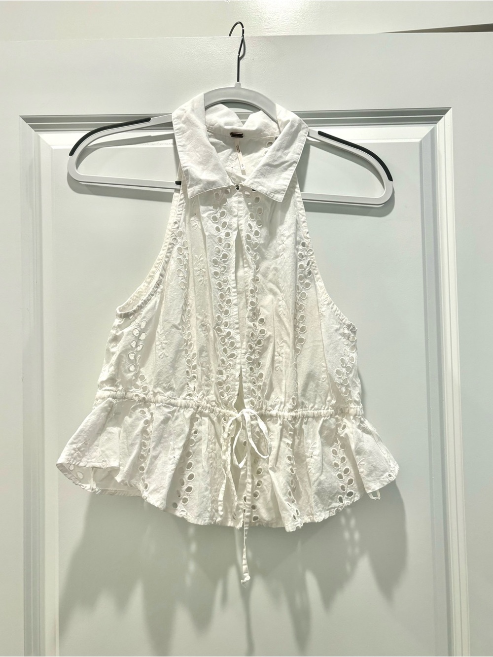 Free People White Eyelet Tie-Waist Sleeveless Camisole